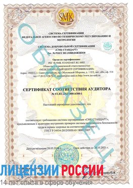 Образец сертификата соответствия аудитора №ST.RU.EXP.00014300-1 Александровск Сертификат OHSAS 18001